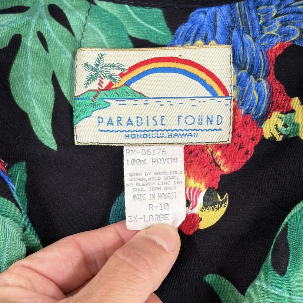 VTG Paradise Found Shirt Men 3XL Multi Hawaiian Aloha Parrot Macaw Magnum PI 80s